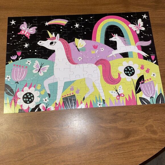 Unicorns Glow In The Dark Puzzle 100 Pieces Age 5+ 18” X 12” Complete - Picture 1 of 15
